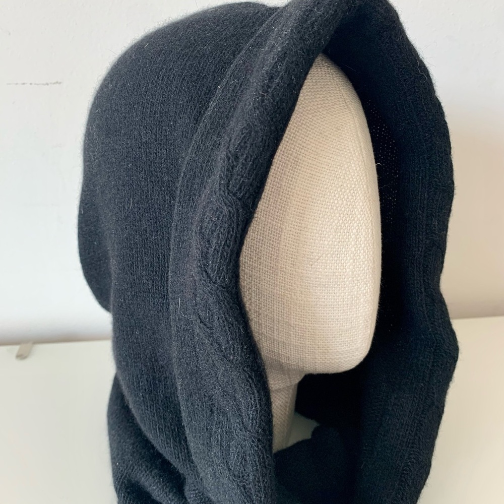 Portolano Cashmere Black Hooded Scarf